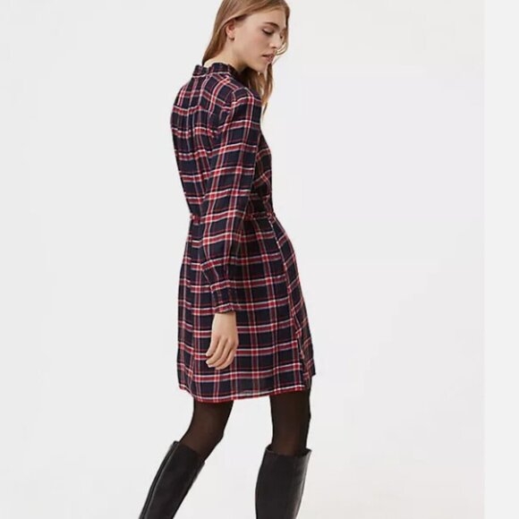 Loft Plaid Smocked Shirtdress - Forever Navy - Picture 3 of 10